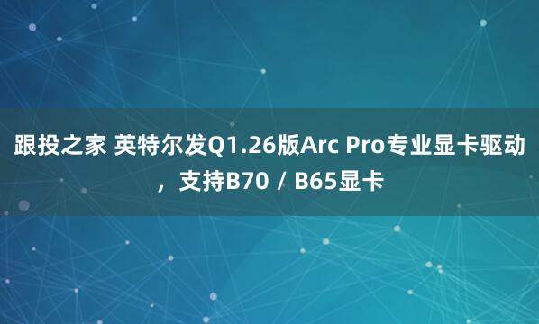 跟投之家 英特尔发Q1.26版Arc Pro专业显卡驱动，支持B70 / B65显卡